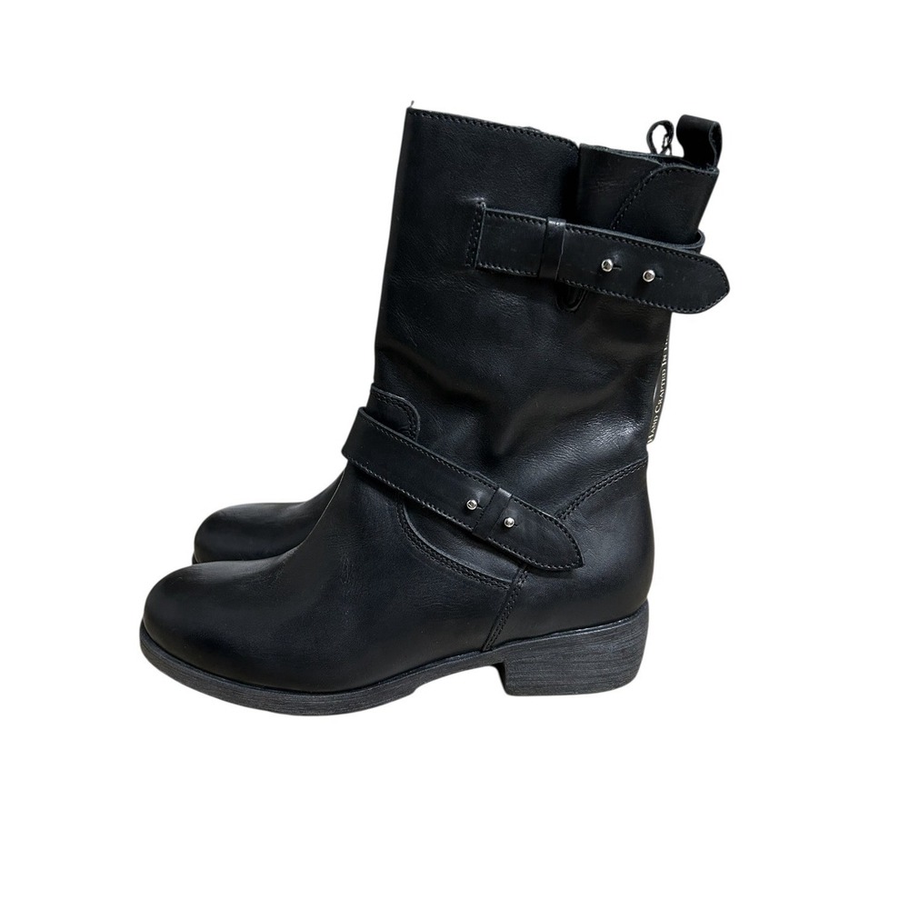 Barbara Barbieri Leather Moto Mid Calf Boots Black Lug Sole Italy Sz 6 NWT